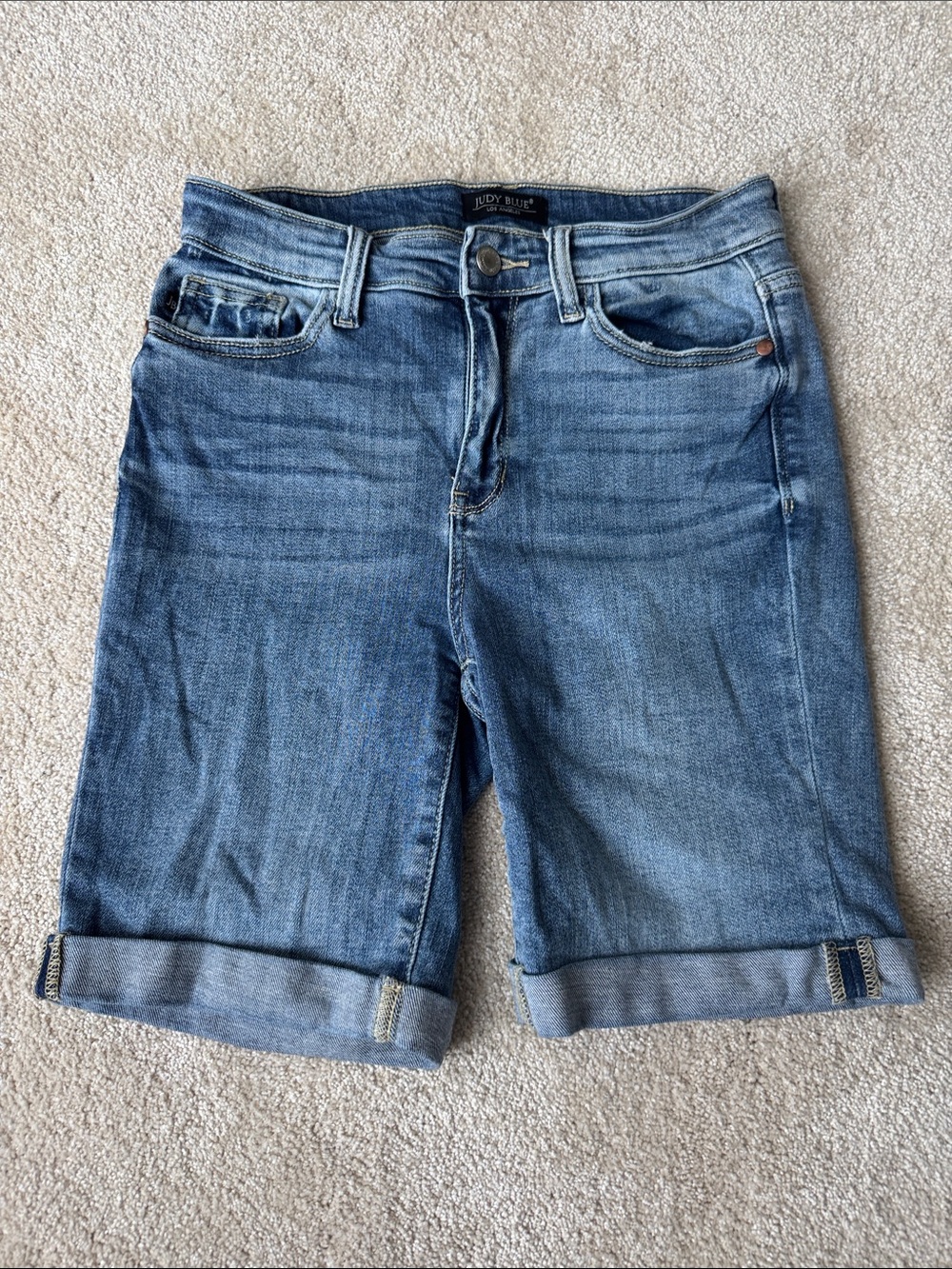 Judy Blue Denim Shorts Blue High Waist Sorbtek Cuffed M Tummy Control